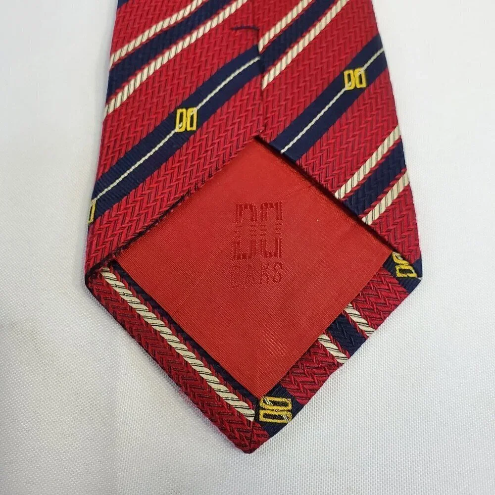Daks London Red Striped Silk Mens Tie With Diagonal Patterns & 